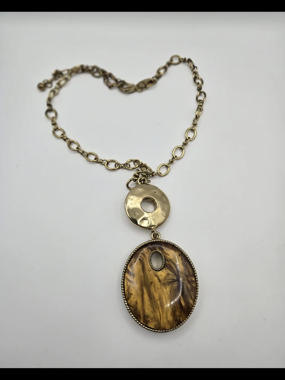 Chico's Goldtone Chain Reversible Leopard Animal Print Tiger's Eye Pendant READ*